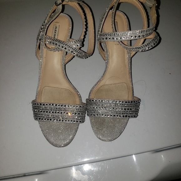 Silver gemstone heels gently worn with ankles strap and padded heel and toe - Picture 2 of 5